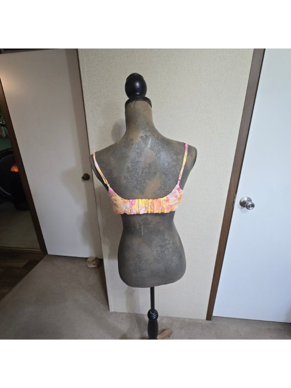 H&M Medium Tie-Front Floral Crop Top Yellow Orange Pink Camisole Linen Blend - Picture 4 of 5
